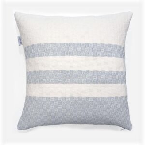 handwoven cushion with white and grey stripes