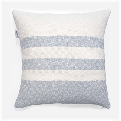 handwoven cushion with white and grey stripes