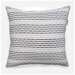 navy blue and grey striped cotton throw pillow