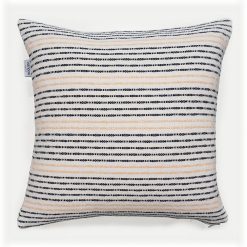 navy and peach striped cotton cushion